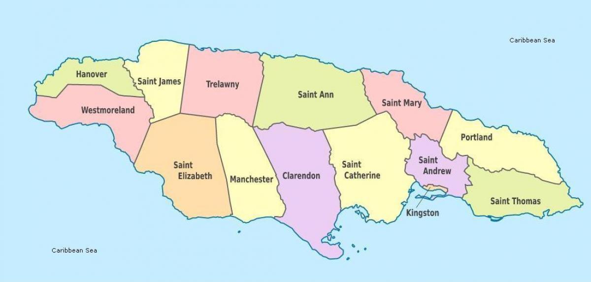 خريطة جامايكا مع الرعايا و العواصم