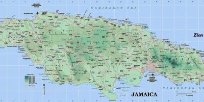 خريطة المادية جامايكا تظهر الجبال