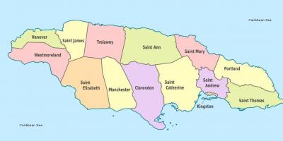 خريطة جامايكا مع الرعايا و العواصم